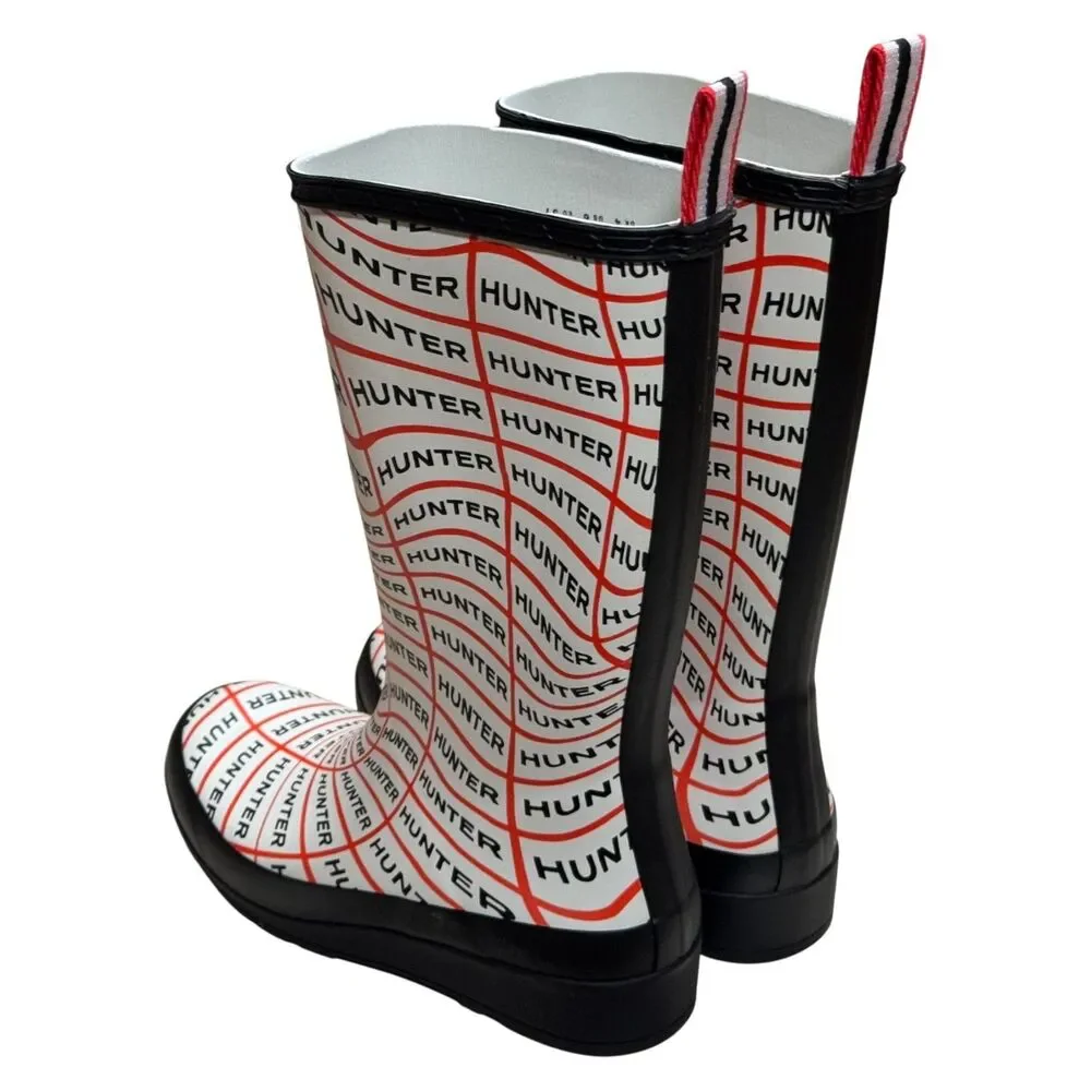 Hunter WFT2065RMA Play Boot Tall Sonic Logo Print Rain Boots White/Red US 6